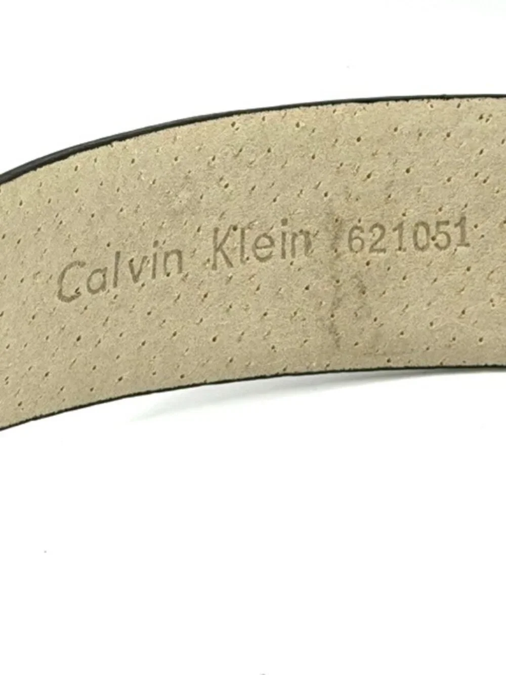 Calvin Klein Black Genuine Leather Belt Abstract Silver Buckle Medium